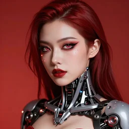 an immaculate octane redshift high key lighting headshot rendering of an attractive pale curvy cybernetic goth woman with embedded LEDs, a cybernetic eye, and an exoskeleton.