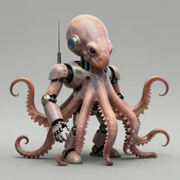 1 9 5 0 s retro future robot android octopus. muted colors. by wayne pennington