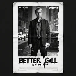 poster for better call saul, film noir, black and white, crumpled paper, stained paper, old paper