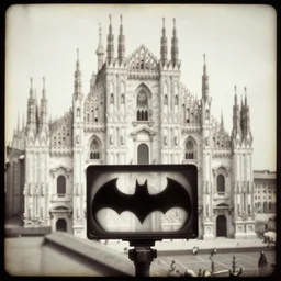 batman signal above on the milan cathedral, Daguerreotype