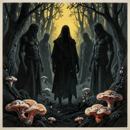 ancient beings, by gediminas pranckevicius, dark shadows, woodblock, complementary - colors, tremella - mesenterica, poster, polished, enlightenment, by james gilleard, a touch of beksinski