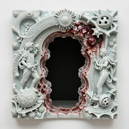 the big multiverse, portal highly detailed carving on southern ice porcelain, partially bloody crystallized, art gallery