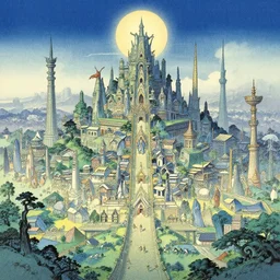 the holy nation, fantasy city art by kawase hasui