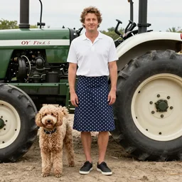 half tractor half poodle kevin sorbo 5 0's pokadot skirt
