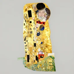 portrait of a slim, tall man with long hairs and cracks filled in with gold, golden cracks, kintsugi, digital art, Klimt, trending on artstation
