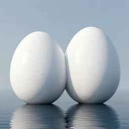 2 0 white egg shaped spheres intersect and merge in space to form a parametric building, designed by antti lovag on the calm sleeping water surface