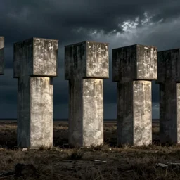 tall boxes lined up across the horizon next to each other, over the horizon, zdzislaw beksinski