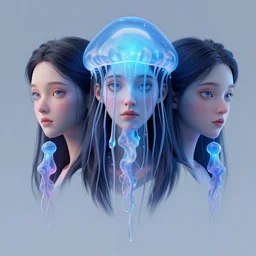 3 d face portrait of a goddess | jellyfish, bioluminescent | by david wiesner, david b. mattingly, alena aenami, octane render