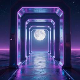 a portal to a vaporwave paracosm, moon in background, award winning, 4 k, trending on artstation, photorealistic, volumetric lighting, octane render