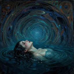 despair, drowning, loneliness. collapsing into spiral oblivion, the weeping visage of a longing dreamer in desolation. cosmic void, abyssal ocean depths, art nouveau art deco, vibrant darkness, murky, inspired by jackson pollock and edvard munch and rebecca guay and carl critchlow. a feeling of glimmering hope, lost. - - width 7 6 8