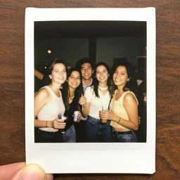 polaroid photo of happy friends enjoying a party, detailed, fine details, realistic enviroment, photography, 4 k,
