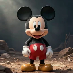 Mickey Mouse as a human, photorealistic, film still, desolate
