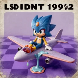 surreal, faded, totally radical detailed professional, high quality airbrush art cover of a liquid dissolving lsd dmt sonic the hedgehog on a flat purple checkerboard plane, 1 9 9 0 s 1 9 9 2 prerendered graphics raytraced phong shaded album cover