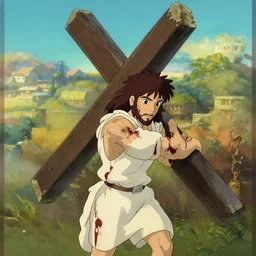 poster of a bloodied Jesus carrying his cross, Studio Ghibli