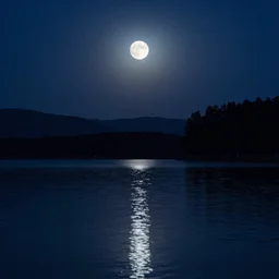 Sfumato of a moonlit lake at night