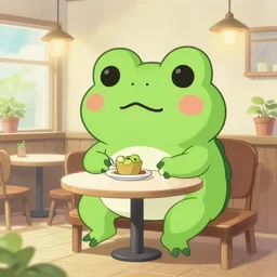 cute frog themed cafe, anime key art studio ghibli,