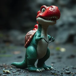 film still of yoshi in the new sci - fi movie, cute upright standing upright upright dinosaur standing on its hind legs with a small red turtle shell and sticking out a long sticky tongue, 8 k