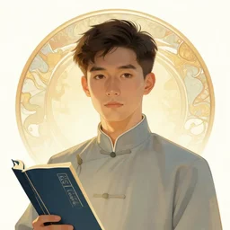 a digital concept ar by artgerm and greg rutkowski and alphonse mucha. clear portrait of a lonely attractive men in uniform of tang dynasty!! tang dynasty book, light effect. hyper detailed, character concept, full body!! dynamic pose, glowing lights!! intricate, elegant, highly detailed, digital painting, artstation, concept art, smooth, sharp focus, illustration