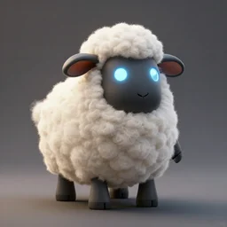 wide - shot of adorable fluffy sheep robot, cute electric sheep, droid sheep, glowing diods, greg simkins, android jones, rutkowsky, matte painting, steam lighting, render, hyperrealistic, highly detailed, accurate
