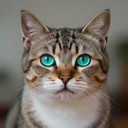 an all knowing cat with glowing teal eyes, 4 k, digital art