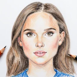 kids drawing, pencil macro portrait of natalie portman, kid's drawing