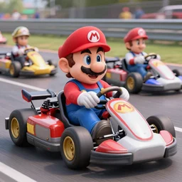 mario kart with real cars, photo realistic, 4 k,
