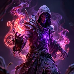 a necromancer pulsing with necrotic energy, art by ethan van sciver, power auras, sigils, tattered cloth robes, substance 3 d painter, pbr textures, physical based rendering, cinematic, hyper realism, high detail, octane render, unreal engine, 8 k, vibrant colors, smooth gradients, high contrast, depth of field, aperture f 2. 8