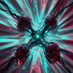 technological mitosis, cell shaded, hyperrealism, reflective fabric, refractive surfaces, chiaroscuro!!!, minimalism!, maroon highlights, hdr, loose wires, black ooze, cyan lighting, vibrant, by gil elvgren and greg rutkowski and ilya kuvshinov and anton fadeev and giger