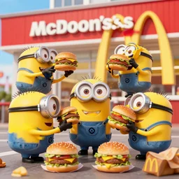 minions raiding a local mcdonalds, stealing all the goddamn burgers, dramatic scene