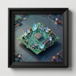 product photography framing. digitally painted render of a small square fantasy vacuum - tube motherboard made and powered by crystalline circuitry. trending on artstation. artificer's lab bg. premium print by angus mckie and james gurney. beryllium materials