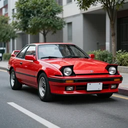 Cannon photo of red Toyota supra Mark 2 A60 MK2 made in 1982 front sideview parked on street