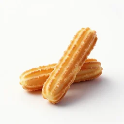 miniature churros, stylized 3d render, isolated on a pure white background, centered, entire object in frame, sharp focus, soft studio lighting