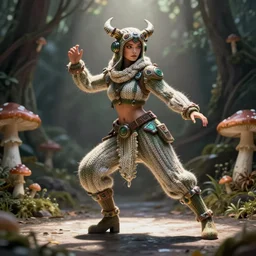 knit female earth mage, high quality character design, action pose : : spotlight, magical, biopunk, forestpunk, high detail, mushroomcore 1 6 k, oled, shadows, reflections, digital art