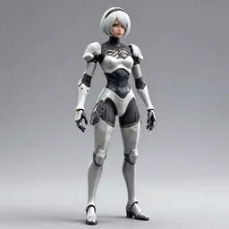 CAD screenshot of a realistic android bodyguard modeled after 2B from Nier Automata and with slender body type and prominent ceramic hex tile armor plates, solidworks, catia, autodesk inventor, unreal engine, gynoid cad design inspired by Masamune Shirow and Nier Automata and Ross Tran, product showcase, octane render 8k