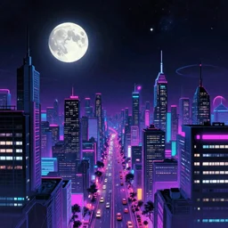 lofi vaporwave retro futurism album artwork underground unknown dystopian city nights moon watching