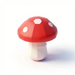 Matte 3d low poly icon of a red mushroom, lat lighting, isometric perspective on pure white background, soft shadows, 3d render,