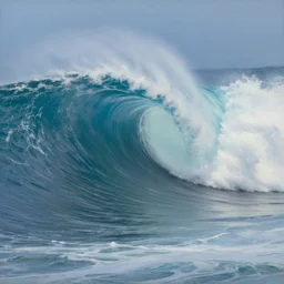 spectacularly ocean wave rolling, photorealistic painting