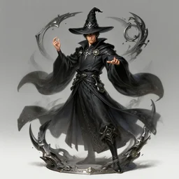 a highly detailed illustration of Hiroyuki Sanada as wizard wearing black robe and mage hat, heroic magic floating pose, intricate, elegant, highly detailed, centered, digital painting, artstation, concept art, smooth, sharp focus, league of legends concept art, WLOP