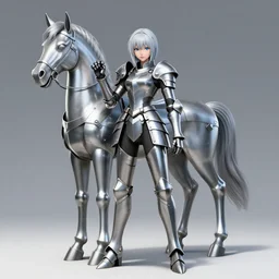 portrait full body girl metal armor and metal horse poses by mamamba, greg rutkowski, yoji shinkawa, yoshitaka amano, donato giancola, tim hildebrandt, digital painting, trending on artstation, featured on pixiv, cinematic composition, 8 k