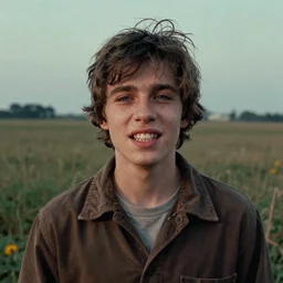 7 0 s film still from a horror movie about a young adult with no teeth in a field, kodachrome, cinecolor, cinestill, film grain, film texture, retro, cinematic, high resolution, photorealism,