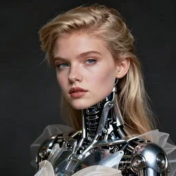 close - up portrait of beautiful young trump with cybernetic dress, art by uwe ommer photography