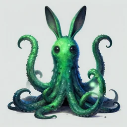hp lovecraft tentacle rabbit monster, horror, green blue color scheme, trending on artstation HD, artgerm