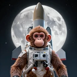 an astronaut monkey in front of spacex falcon rocket, from love death and robots ( 2 0 1 9 ). render octane, unreal engine 5, nvidia graphics, moon background, digital art, digital influence of time and space. coherent portrait, intricate, elegant, inspirational environment, digital photo, trending on artstation, hdr photo, smooth, sharp focus