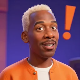 oj simpson with orange l!!!! head, pixar character, stage background, pixar, 3 d,