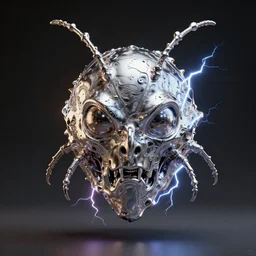 3 d render of a melted insectoid head, sculpture, chrometype, liquid metal, neotribal, raytraced, volumetric lightning, 8 k, by wlop, ouchh and and innate studio