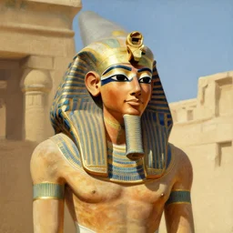 portrait of an ancient nubian temple guard in old egypt. art by gaston bussiere.
