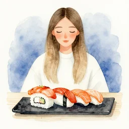 sushi, by kseniia yeromenko, watercolor, illustration