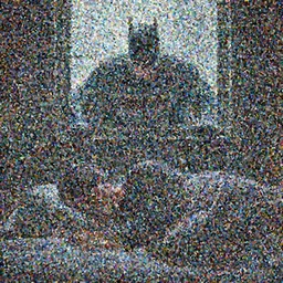 man sleeping in bed with batman lurking menacingly in the window