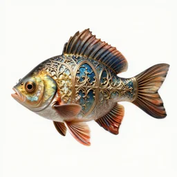 hyperrealistic side portrait of a beautiful fish, intricate ornamental gothic rococo designs, heavily decorated,