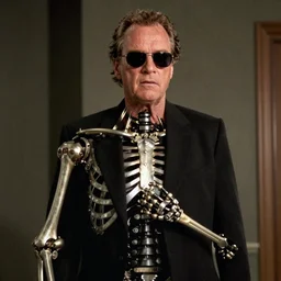 Jack Nicholson plays Terminator, scene where his endoskeleton gets exposed, film scene 1990 cinematography